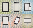 Modern devices on retro background set
