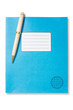 Blue exercise book and pen