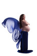 Topless expectant woman with blue veil