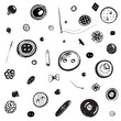 Buttons and Needles Set Ink Drawing