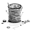 Spool of Thread with Needles and Buttons