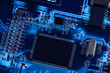 macro photo of electronic circuit. PCB on the lighting.