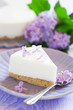 Yogurt cream cake with lilac, selective focus