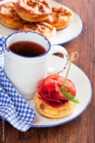 Photo: Savoury muffins with bresaola, selective focus Savoury muffins with bresaola, selective focus