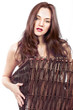 Wicker fashion woman or beauty in basket