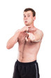 Shirtless man intimidating
