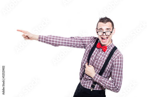 Photo: Excited nerd man pointing Excited nerd man pointing