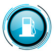 fuel blue circle glossy icon