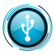 usb blue circle glossy icon