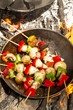 Brochette al disco de pollo, verduras, morron, cebolla chmpignon