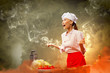 Asian female cook in anger