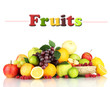 Assortment of exotic fruits and berries, isolated on white