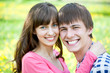 Closeup portrait of smiling young couple