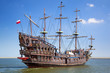 Pirate galleon ship on the water of Baltic Sea in Gdynia, Poland
