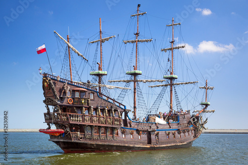  Pirate galleon ship on the water of Baltic Sea in Gdynia, Poland