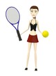 3d render of cartoon character with tennis ball and racket
