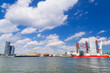 Shipyard in Gdynia with wind turbine installation vessel, Poland