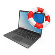 Modern Laptop with Red Lifebelt on white background