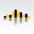 Colorful music volume with reflection. Little arrows - contrast