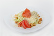 Caesar salad with salmon, cheese and croutons