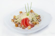Caesar salad with cheese and croutons