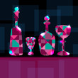 Abstract background with decanters, wine glass and space for tex