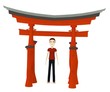 3d render of cartoon character with torii gate