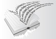 opened book with flying text