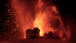 Etna - Lava fountain in the smoke