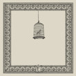 Bird cage with bird drawn in retro style