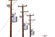 Row of power pole transformers isolated on white