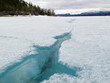 Cracked ice of frozen Lake Laberge Yukon Canada