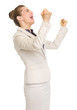 Happy business woman rejoicing success