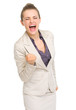 Happy business woman fist pump