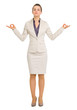 Full length portrait of business woman meditating