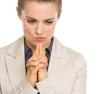 Closeup portrait of thoughtful business woman