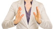 Closeup on business woman showing size with hands