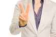 Closeup on business woman showing two with fingers