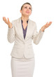 Frustrated business woman begging for help