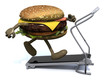 Illustration: burger with arms and legs on a running machine burger with arms and legs on a running machine