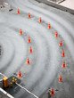 Photo: Curve of car wheel trace in front of the building entrance Curve of car wheel trace in front of the building entrance