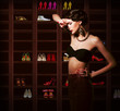 Confusion. Upset Woman Choosing what to Wear. Wardrobe. Footwear