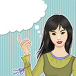 Pretty asian girl at the speech bubble