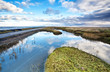 blue sky reflected in river