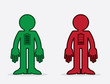 Isolated figures with full and empty battery icons.