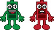 Isolated battery characters both full and empty.