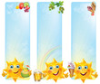 Funny sun with cool desserts and drinks vertical banners