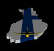 Plane taking off from Finland map flag illustration