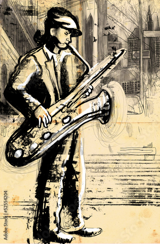  sax player (full sized hand drawing - original)