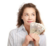 Photo: Young woman with dollar notes in her hand. Young woman with dollar notes in her hand.